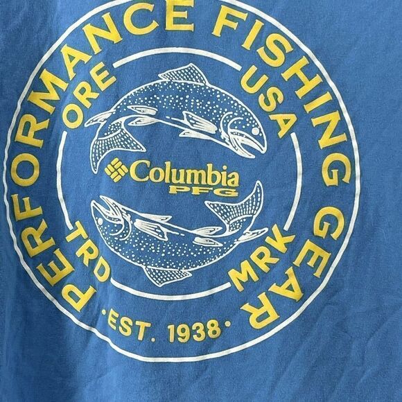 Columbia PFG T-Shirt Mens Size L Blue Short Sleeve Fishing Trout Crewneck Casual - Picture 2 of 5